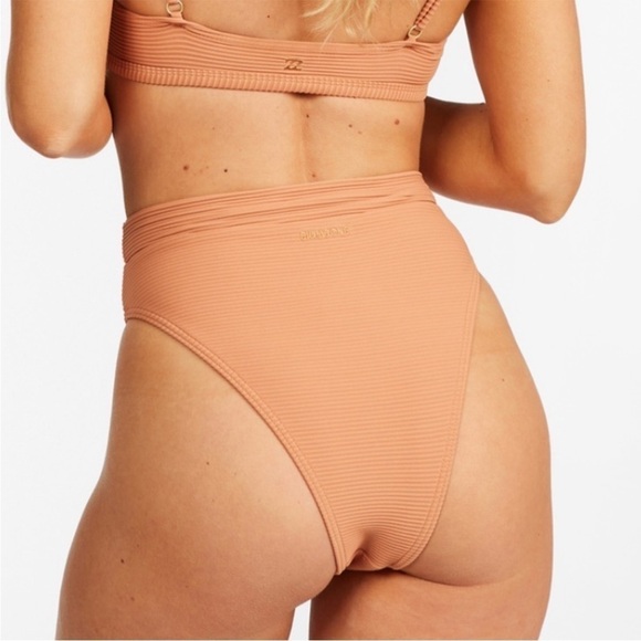 NWT Billabong Tanlines Rise Ribbed High-Waisted Bikini Bottoms in Toffee - Picture 3 of 6